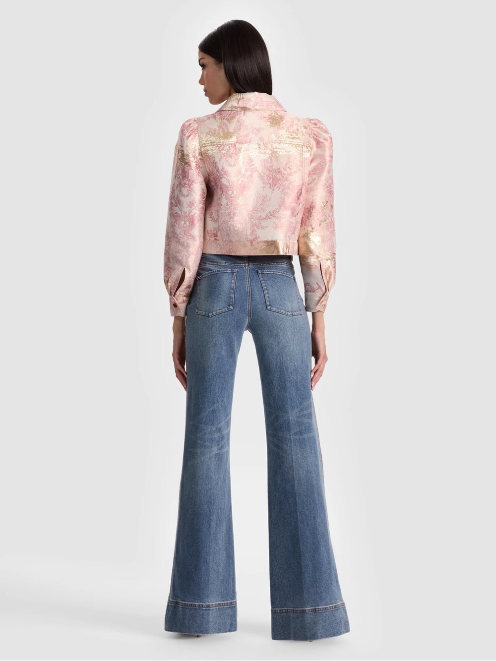 Alice + Olivia Pink and Gold Cropped Brocade Jean Jacket - Picture 4 of 4